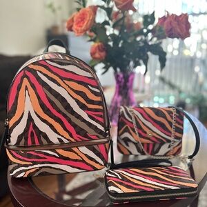 Zebra Print Backpack, Crossbody, and Wallet Set